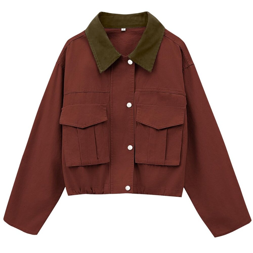 Cropped Utility Jacket Lightweight Oversized Zip … - image 1